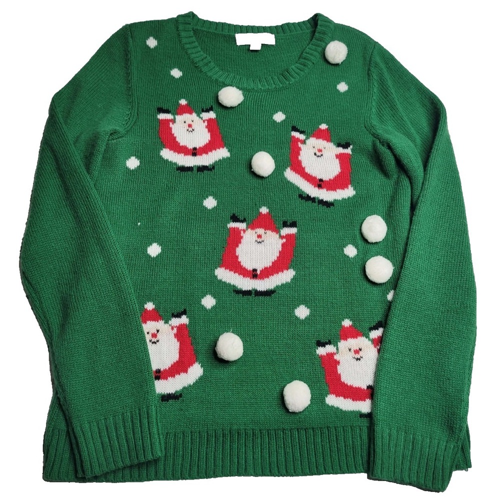 Carolyn Taylor Christmas Santa Sweater Green‎ Women's Large